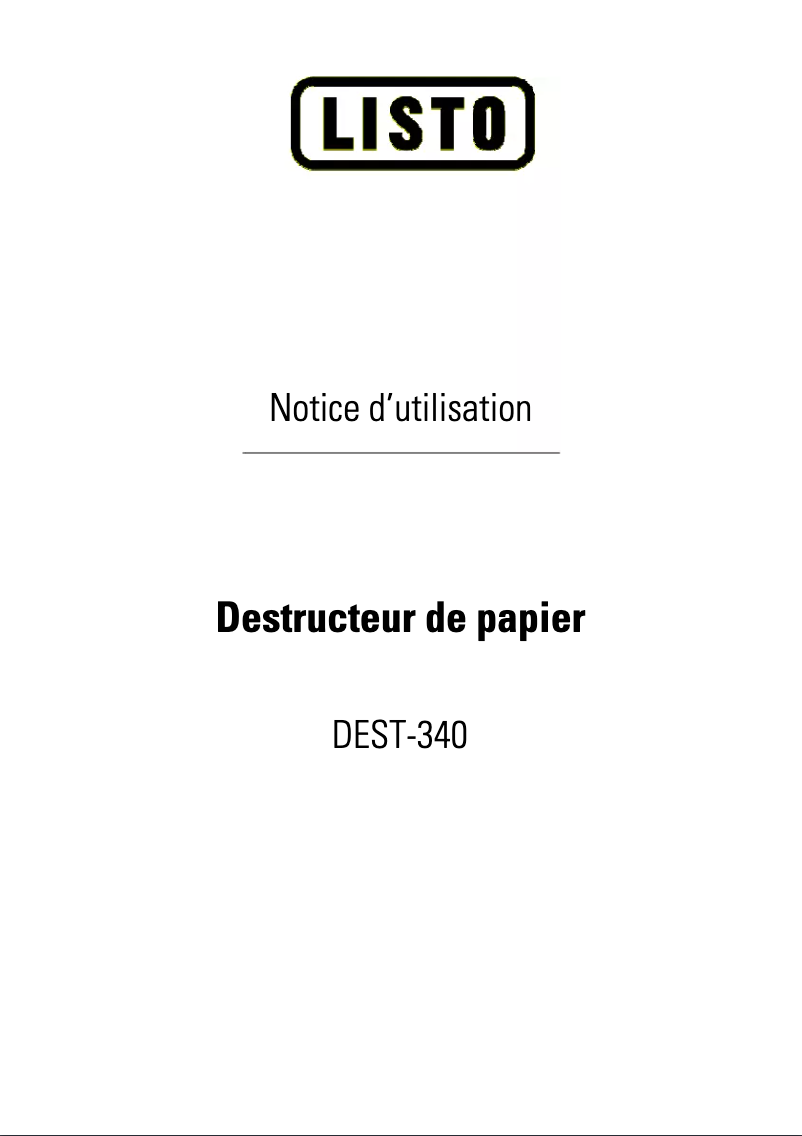 Page 1 de la notice Manuel utilisateur Listo DEST-340