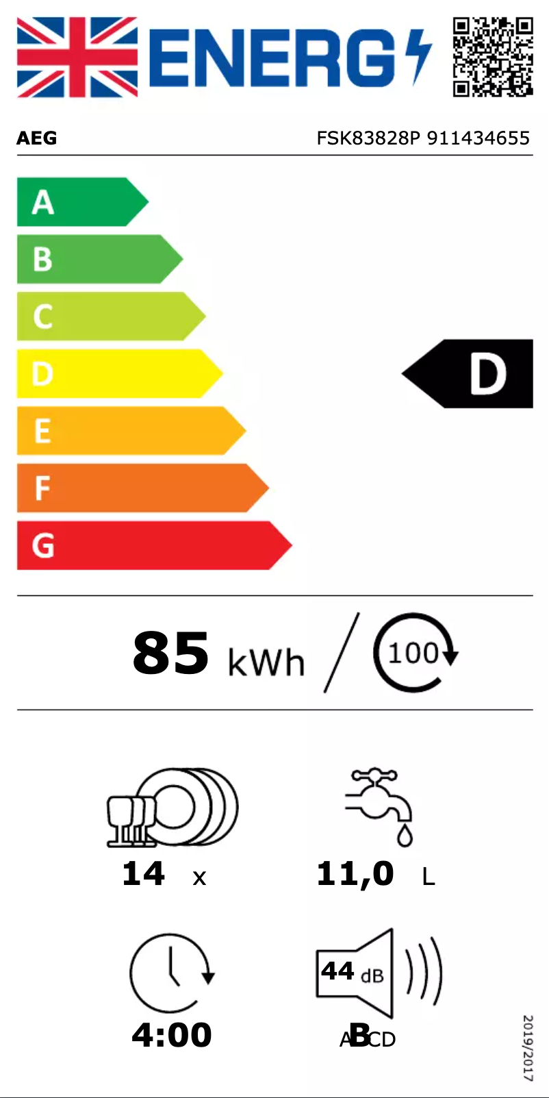 Página 1 del manual Etiqueta energética AEG FSK83828P