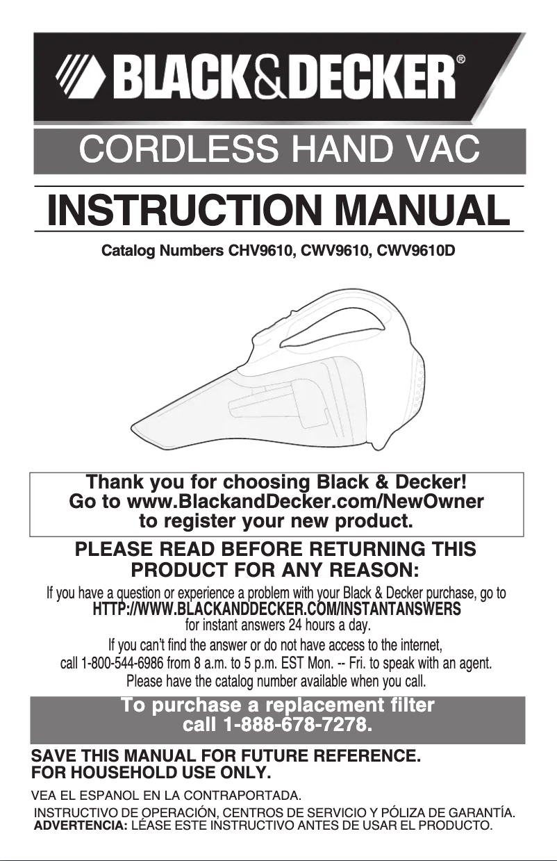 Page 1 de la notice Manuel utilisateur Black & Decker CWV9610D