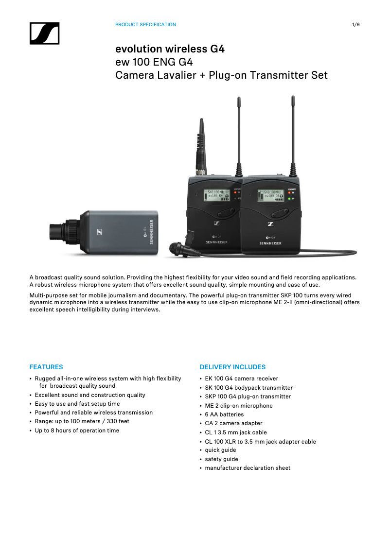 Image de la première page du manuel de l'appareil EW 100 ENG G4