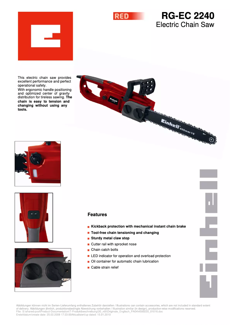 Page n°1 - Fiche technique Einhell RG-EC 2240