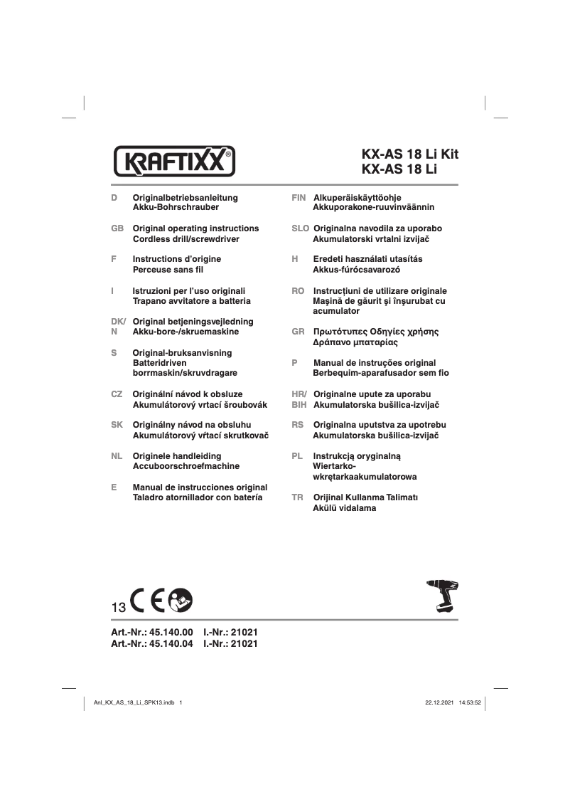 Page 1 de la notice Manuel utilisateur Kraftixx KX-AS 18 Li Kit