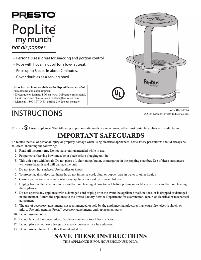 Image de la première page du manuel de l'appareil PopLite my munch