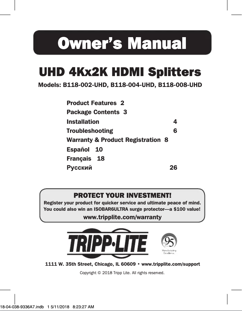 Page 1 de la notice Manuel utilisateur Tripp Lite B118-008-UHD