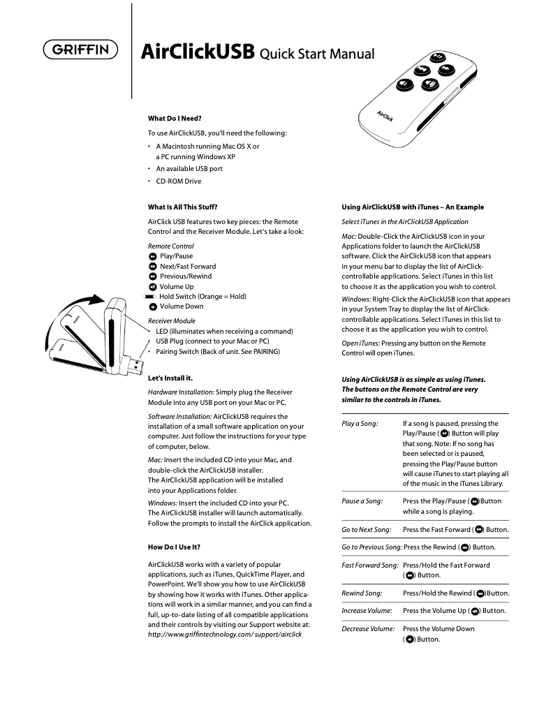 Página 1 del manual Manual de usuario Griffin AirClick USB