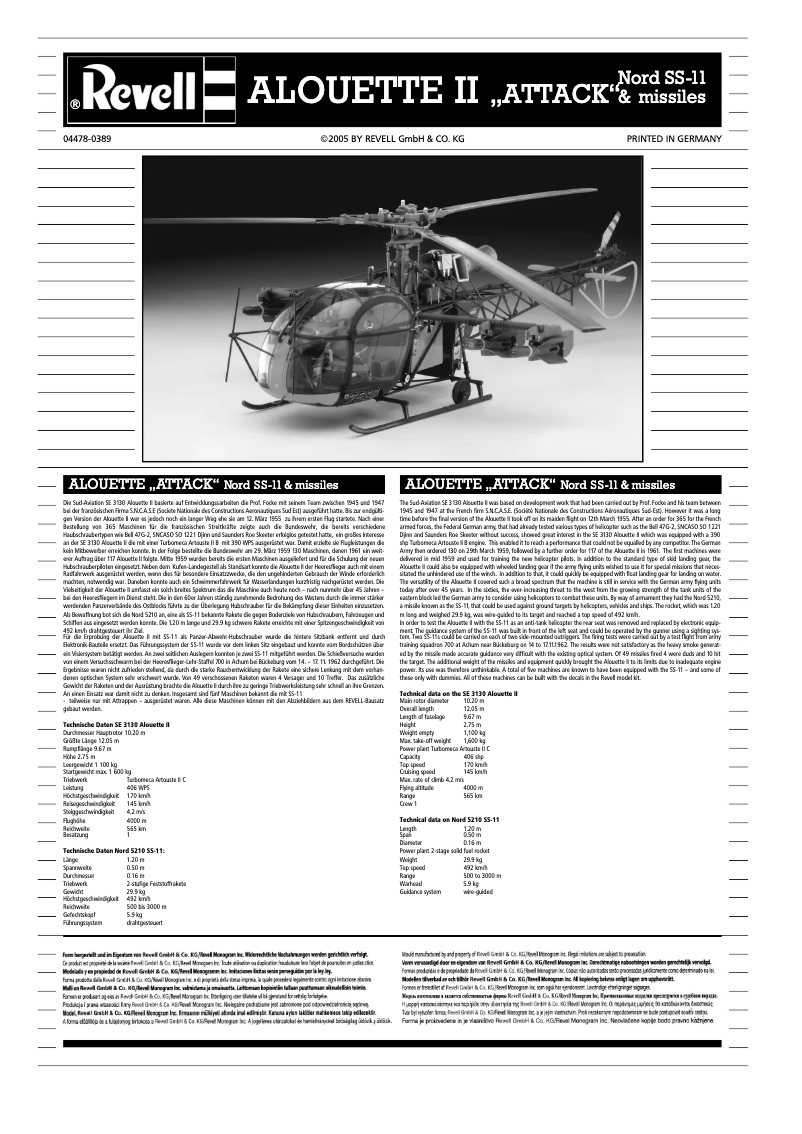 Page 1 de la notice Manuel utilisateur Revell ALOUETTE II ATTACK
