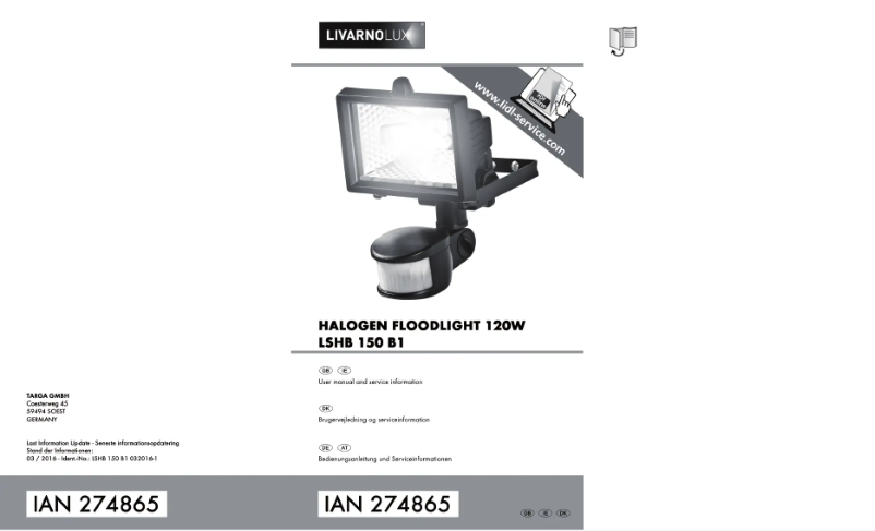 Page 1 de la notice Manuel utilisateur Livarno Lux IAN 274865