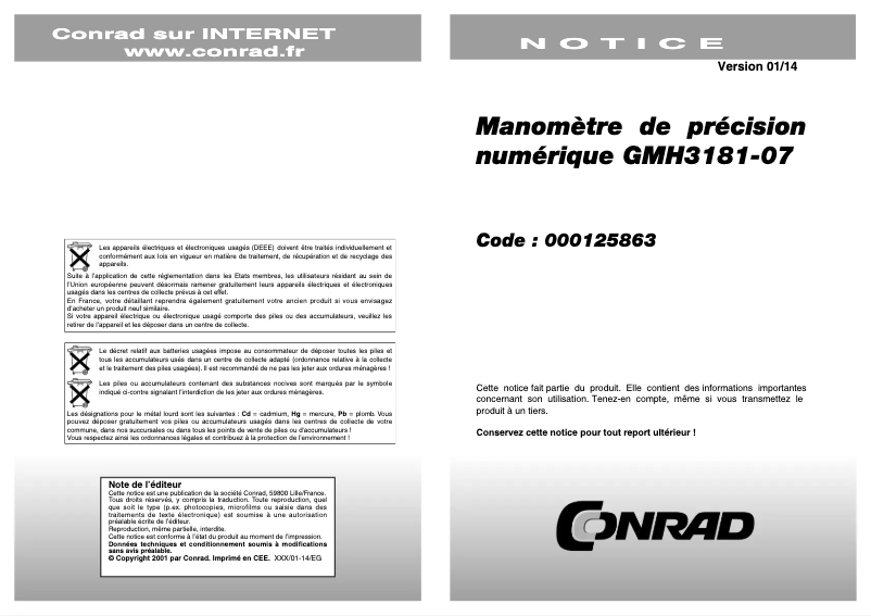 Page n°1 - Manuel utilisateur Greisinger GMH 3181-07