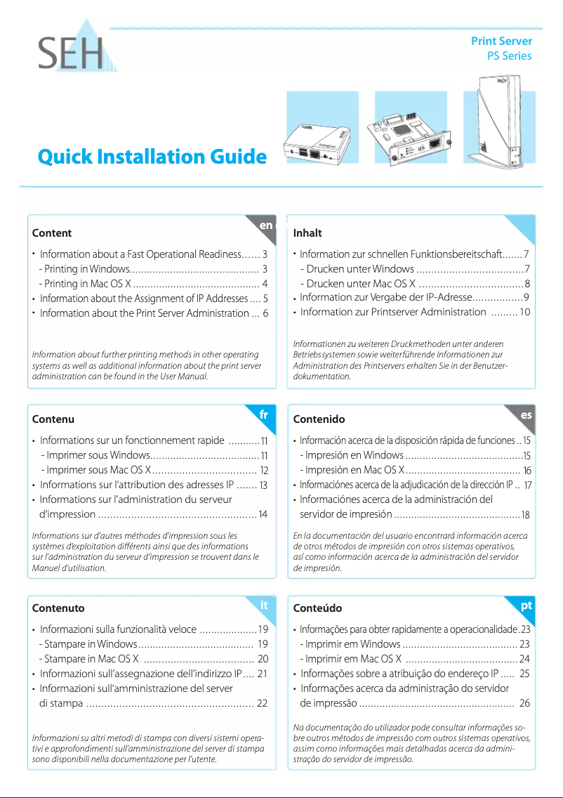 Page 1 de la notice Manuel utilisateur SEH PS56