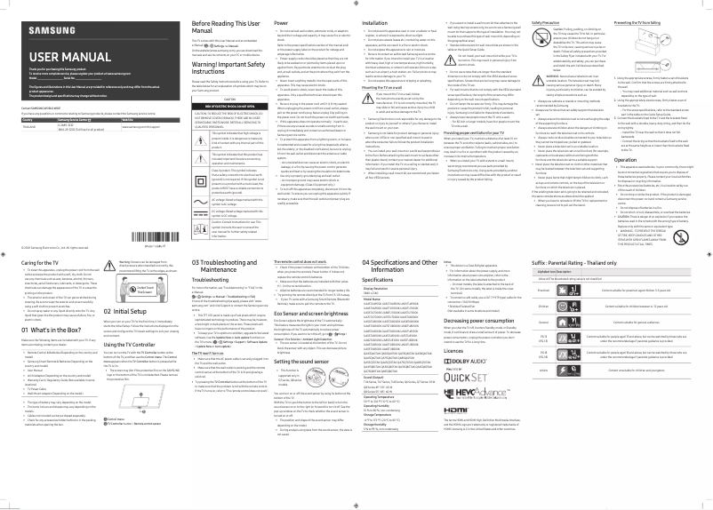 Page 1 de la notice Manuel utilisateur Samsung UA85TU8100K