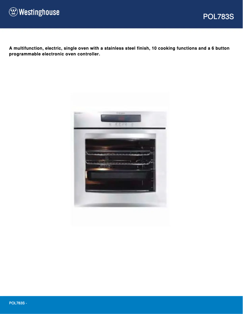 Page 1 de la notice Fiche technique Westinghouse POL783S