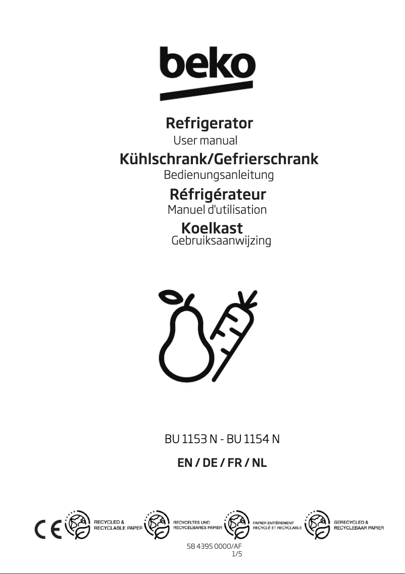 Page 1 de la notice Manuel utilisateur Beko BU1154N