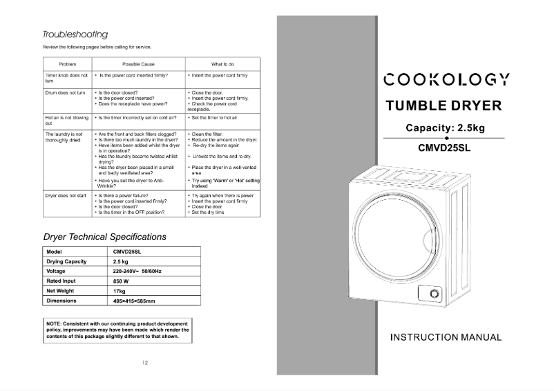 Page 1 de la notice Manuel utilisateur Cookology CMVD25WH