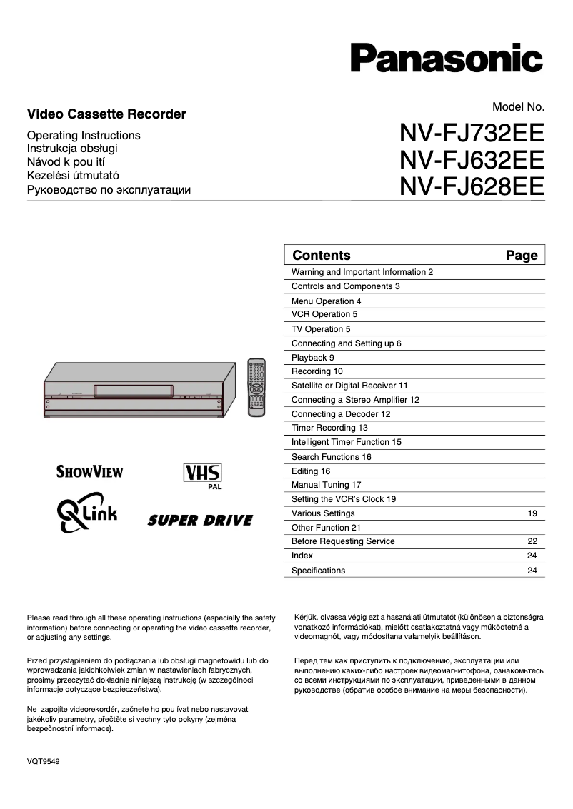 Page n°1 - Manuel utilisateur Panasonic NV-FJ628