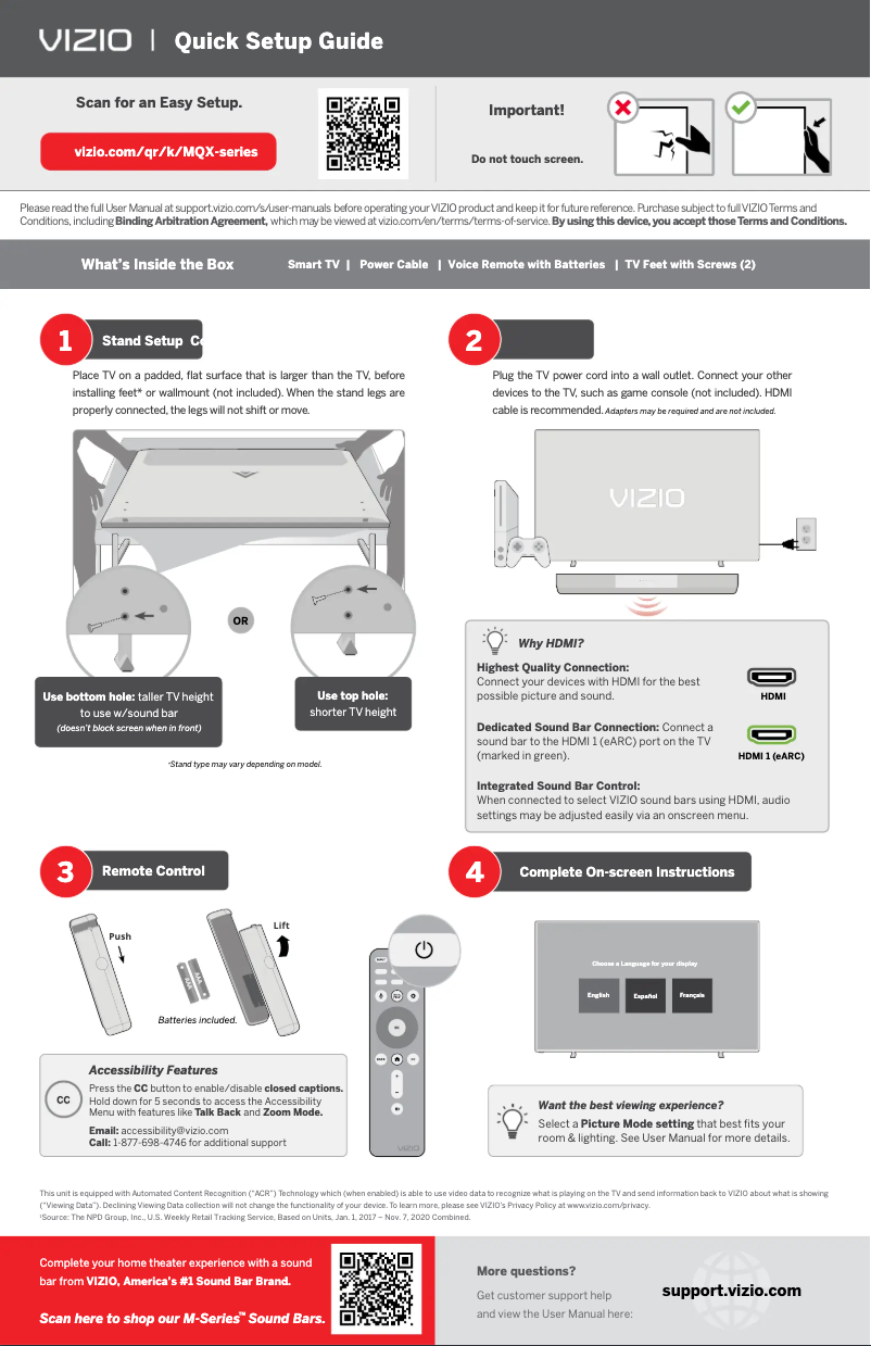 Page 1 de la notice Guide de démarrage rapide VIZIO M75QXM-K03