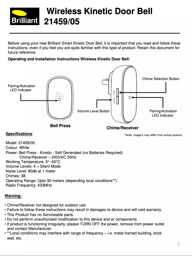 Page n°1 - Manuel utilisateur Brilliant 21459/05