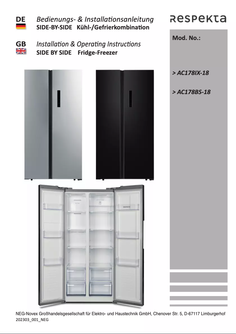 Page 1 de la notice Manuel utilisateur Respekta Gjovik AC178BS-18