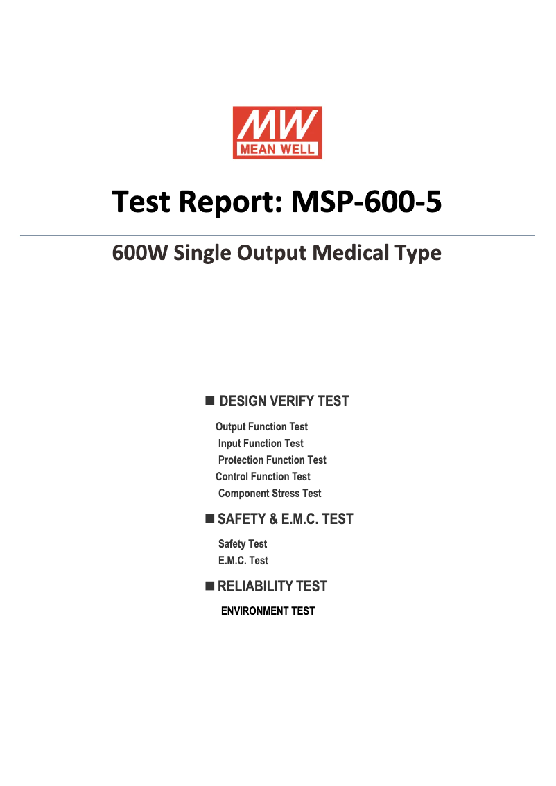 Page 1 de la notice Fiche technique Mean Well MSP-600-5