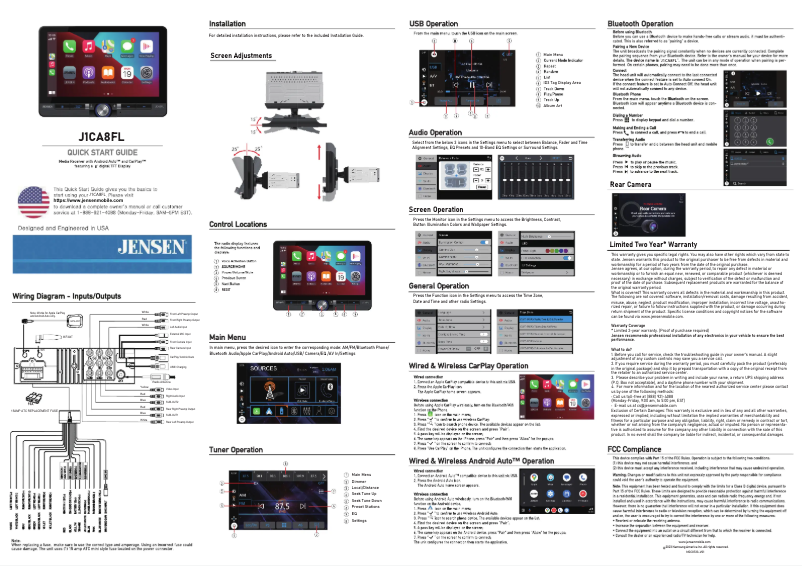 Page 1 de la notice Guide de démarrage rapide Jensen J1CA8FL
