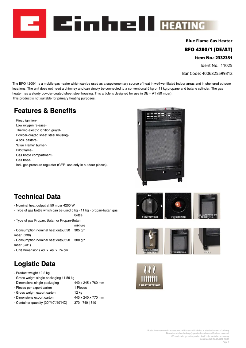Page 1 de la notice Fiche technique Einhell BFO 4200/1