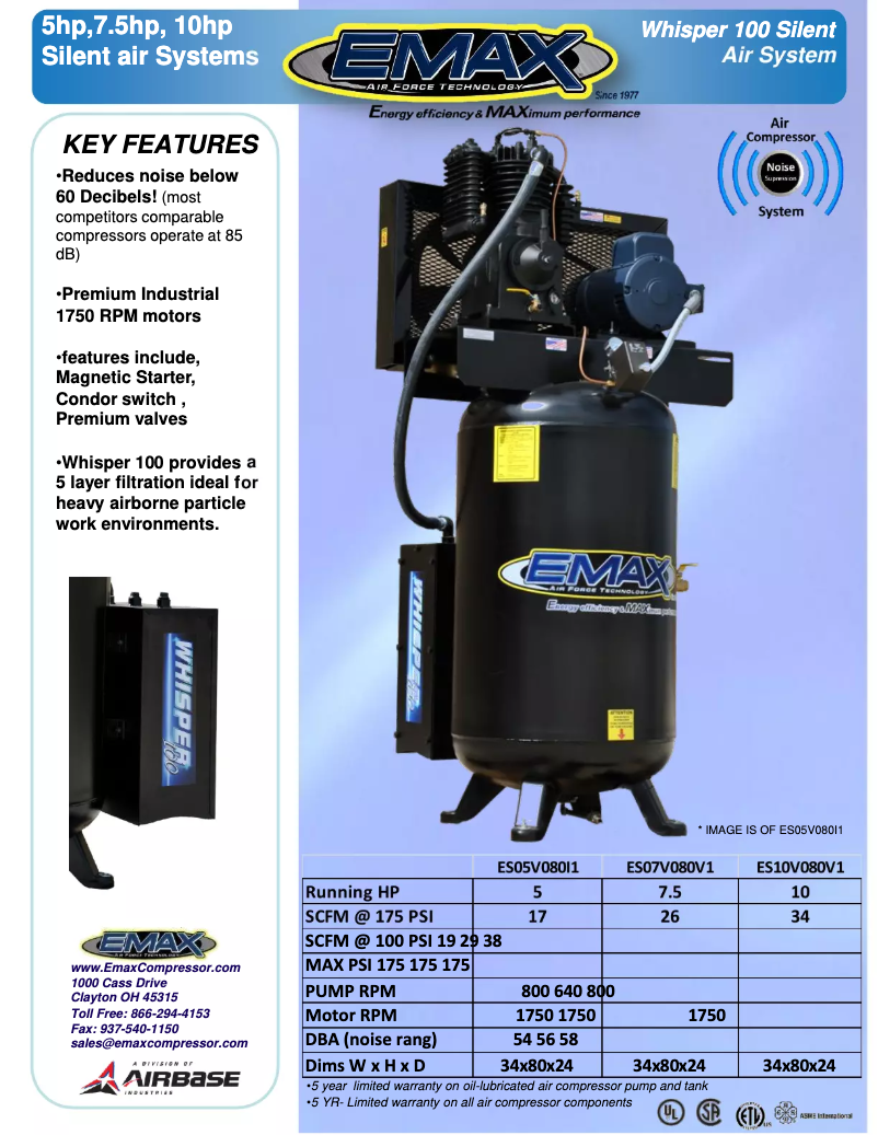 Página 1 del manual Ficha técnica Emax ES10V080V1