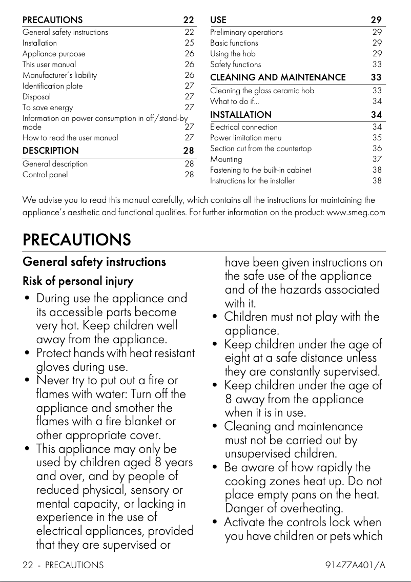 Page n°1 - Manuel utilisateur Smeg SI5633D