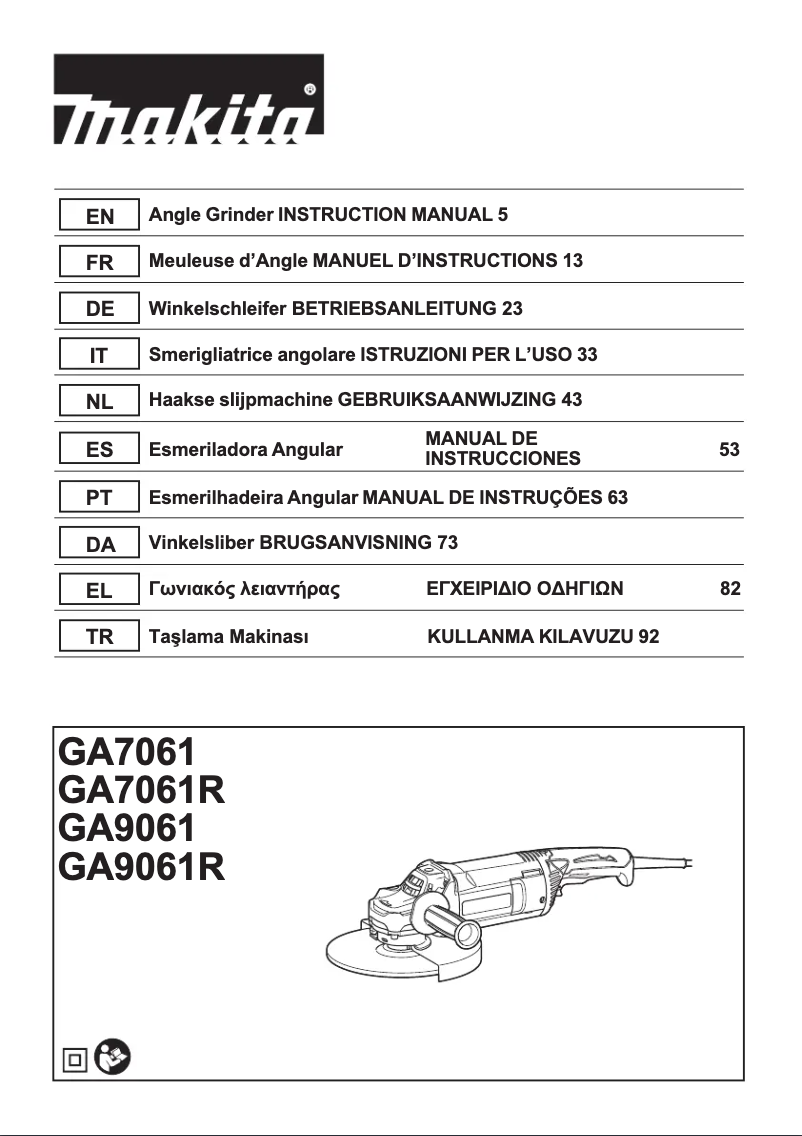 Page n°1 - Manuel utilisateur Makita GA9061