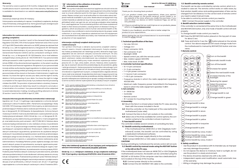 Page 1 de la notice Manuel utilisateur Savio FAN-01