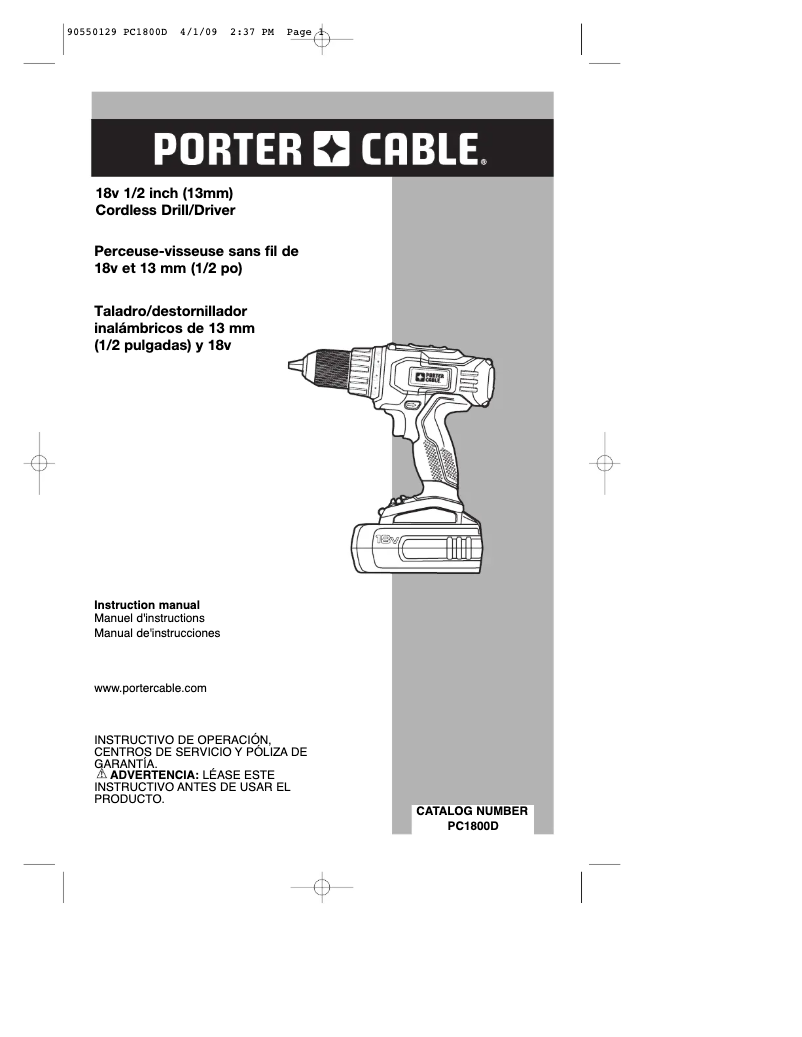 Página 1 del manual Manual de usuario Porter-Cable PC1800D