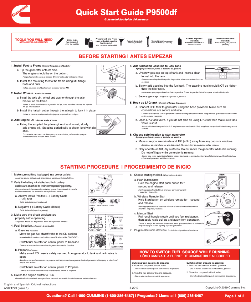 Image de la première page du manuel de l'appareil Onan P9500df