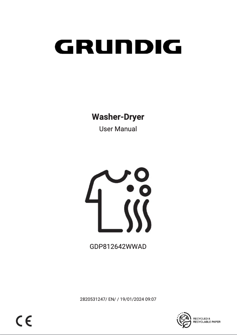 Page 1 de la notice Manuel utilisateur Grundig GDP812642WWAD