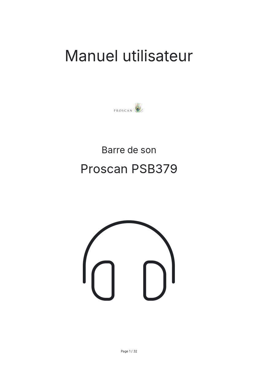Page n°1 - Manuel utilisateur Proscan PSB379