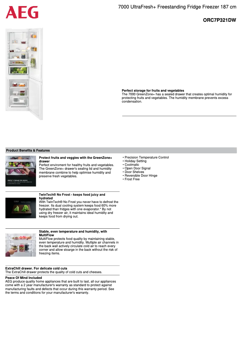Página 1 del manual Ficha técnica AEG ORC7P321DW