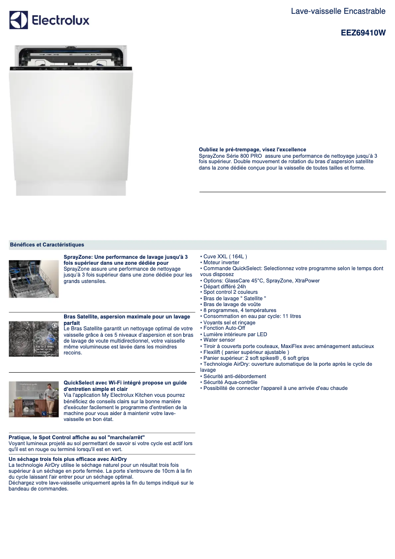 Page 1 de la notice Fiche technique Electrolux EEZ69410W