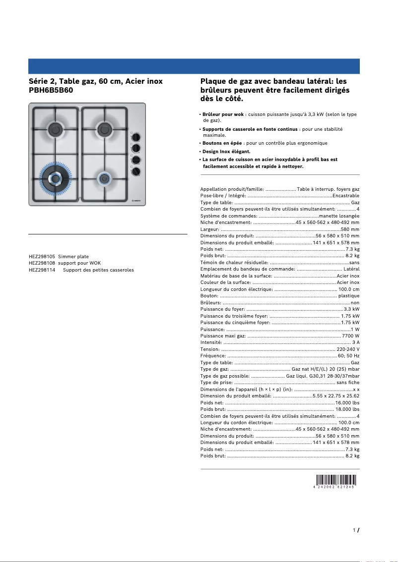 Page n°1 - Fiche technique Bosch PBH6B5B60