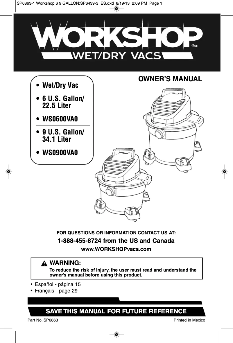 Page n°1 - Manuel utilisateur Workshop WS0900VA