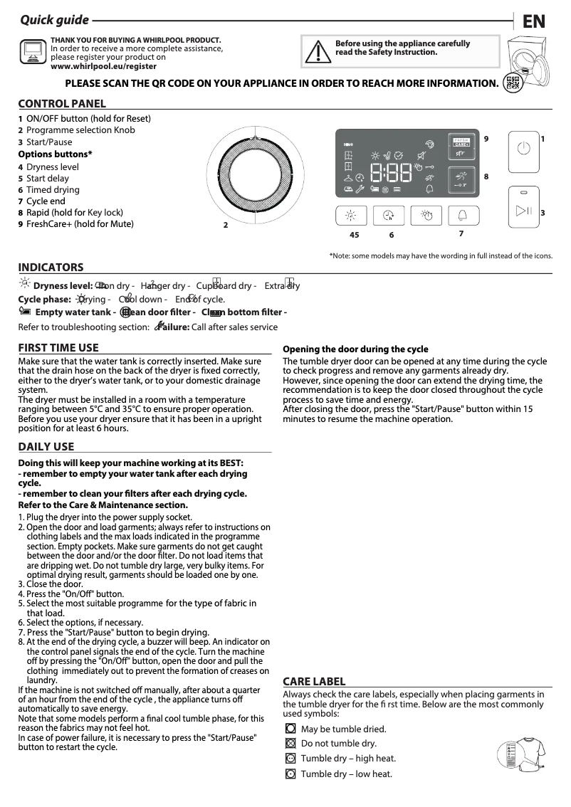 Page n°1 - Guide d'installation Whirlpool FFT M11 8X3 EE