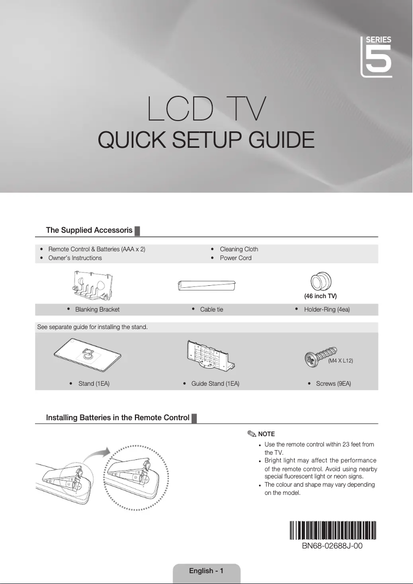 Page n°1 - Guide d'installation Samsung LE32C550J1W
