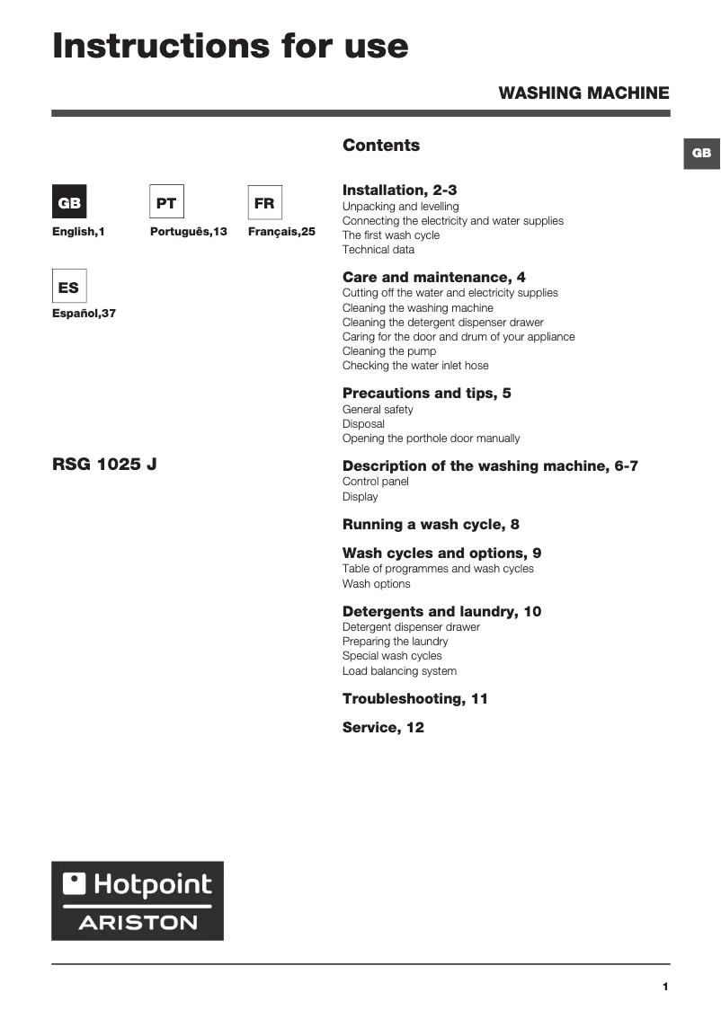 Image de la première page du manuel de l'appareil RSG 1025 J EU