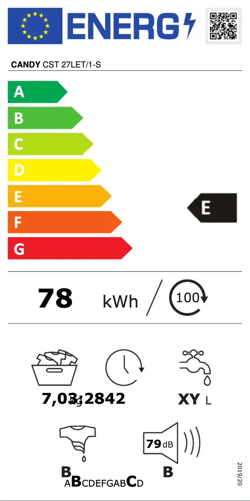 Page n°1 - Label énergétique Candy CST 27LET/1-S