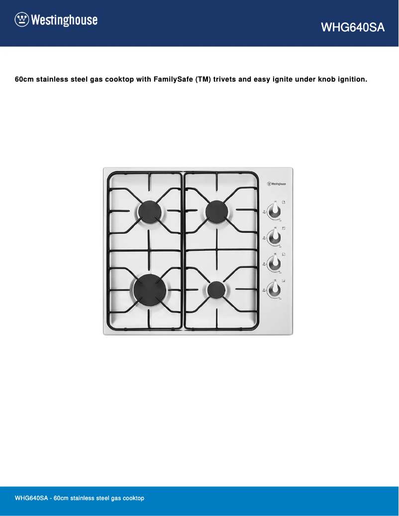Page n°1 - Fiche technique Westinghouse WHG640SA