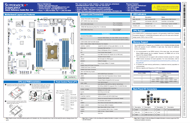 Page 1 de la notice Guide de démarrage rapide Supermicro X12SPO-F