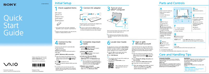 Page 1 de la notice Guide d'installation Sony Vaio Fit 15 SVF15N25CXB