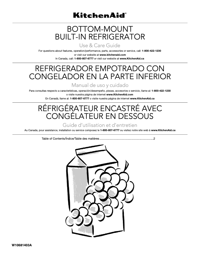 Page 1 de la notice Manuel utilisateur KitchenAid KBFN502ESS