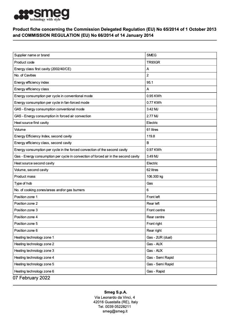 Page 1 de la notice Brochure Smeg TR93GR