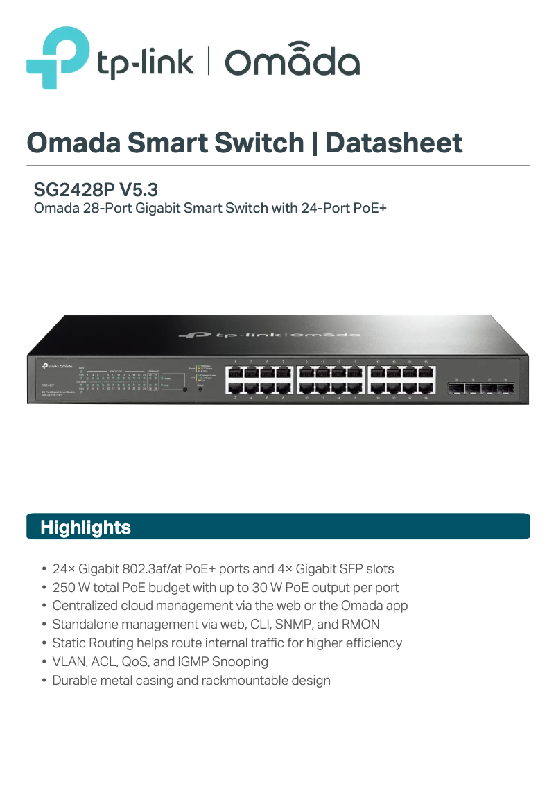 Página 1 del manual Ficha técnica TP-Link Omada TL-SG2428P