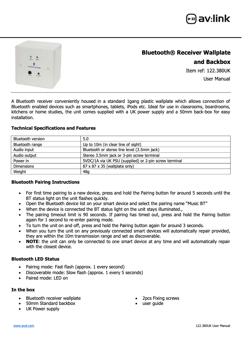 Page n°1 - Manuel utilisateur AV:link HDR4Kv2