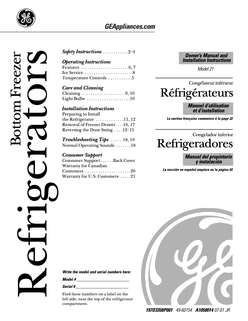 Page 1 de la notice Manuel d'utilisation et d'entretien GE Profile PDS21SBMBS