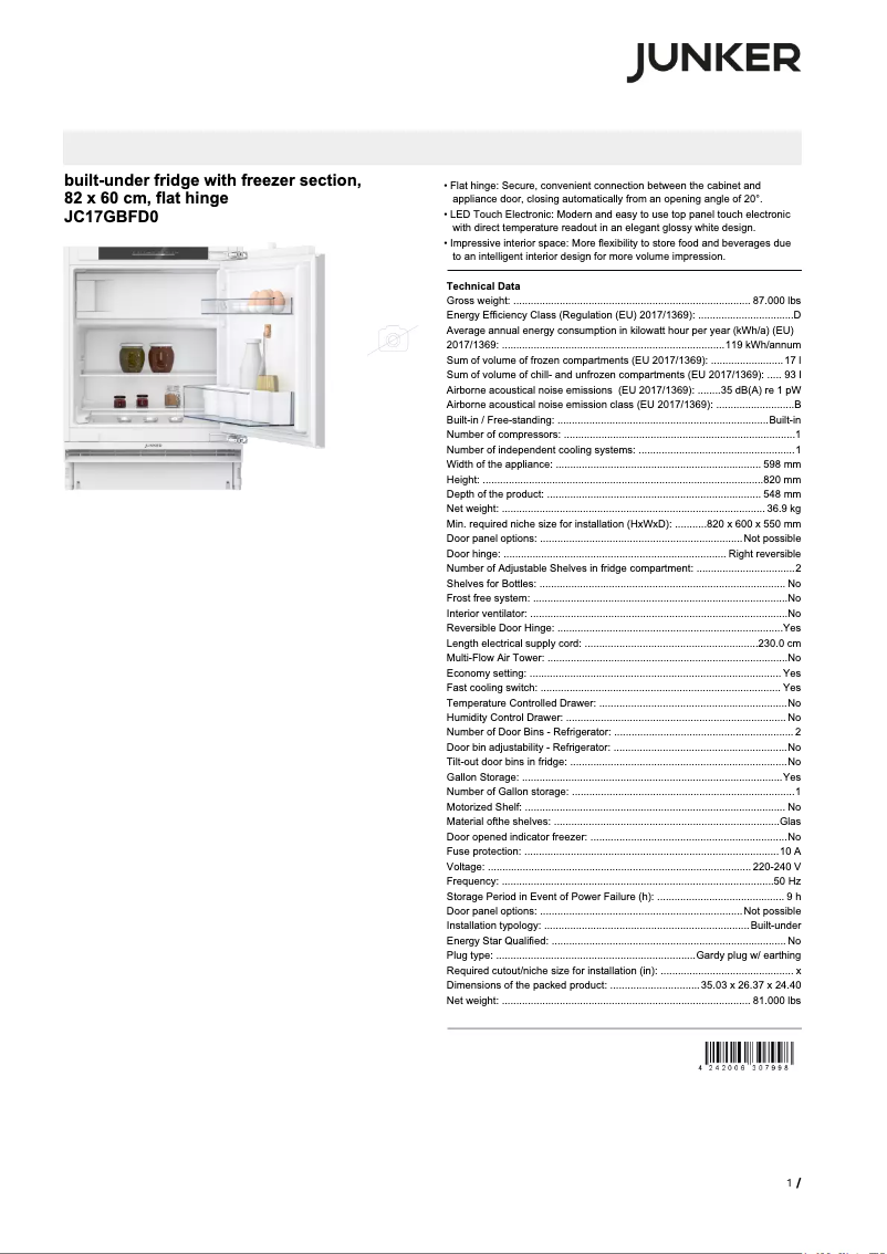 Image de la première page du manuel de l'appareil JC17GBFD0