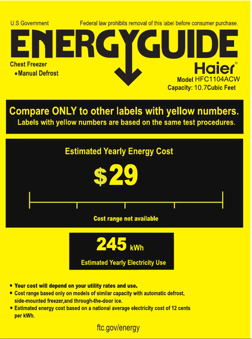 Page 1 de la notice Label énergétique Haier HFC1104ACW